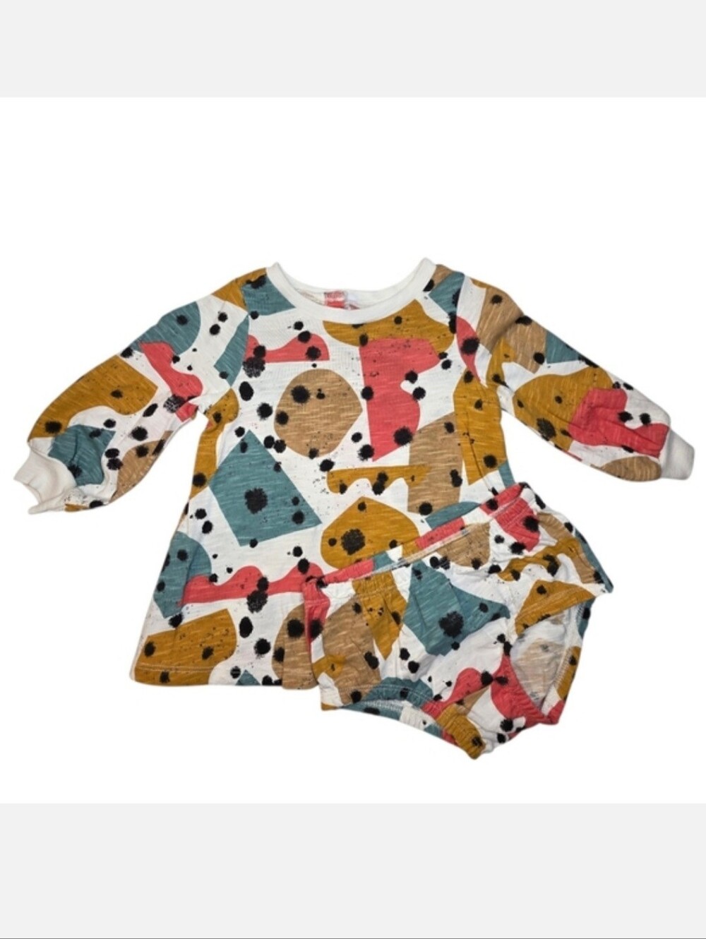 Open Edit Baby Girl Dress With Diaper Cover Cotton Picasso Print Kids Size 6m - Picture 2 of 7